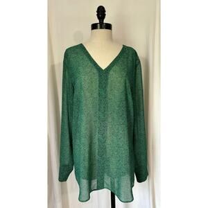 CAbi 5208 Bountiful Chiffon Green Shift Blouse Top Womens L